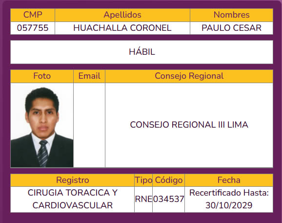 acreditacion cmp del cirujano cardiovascular dr paulo huachalla